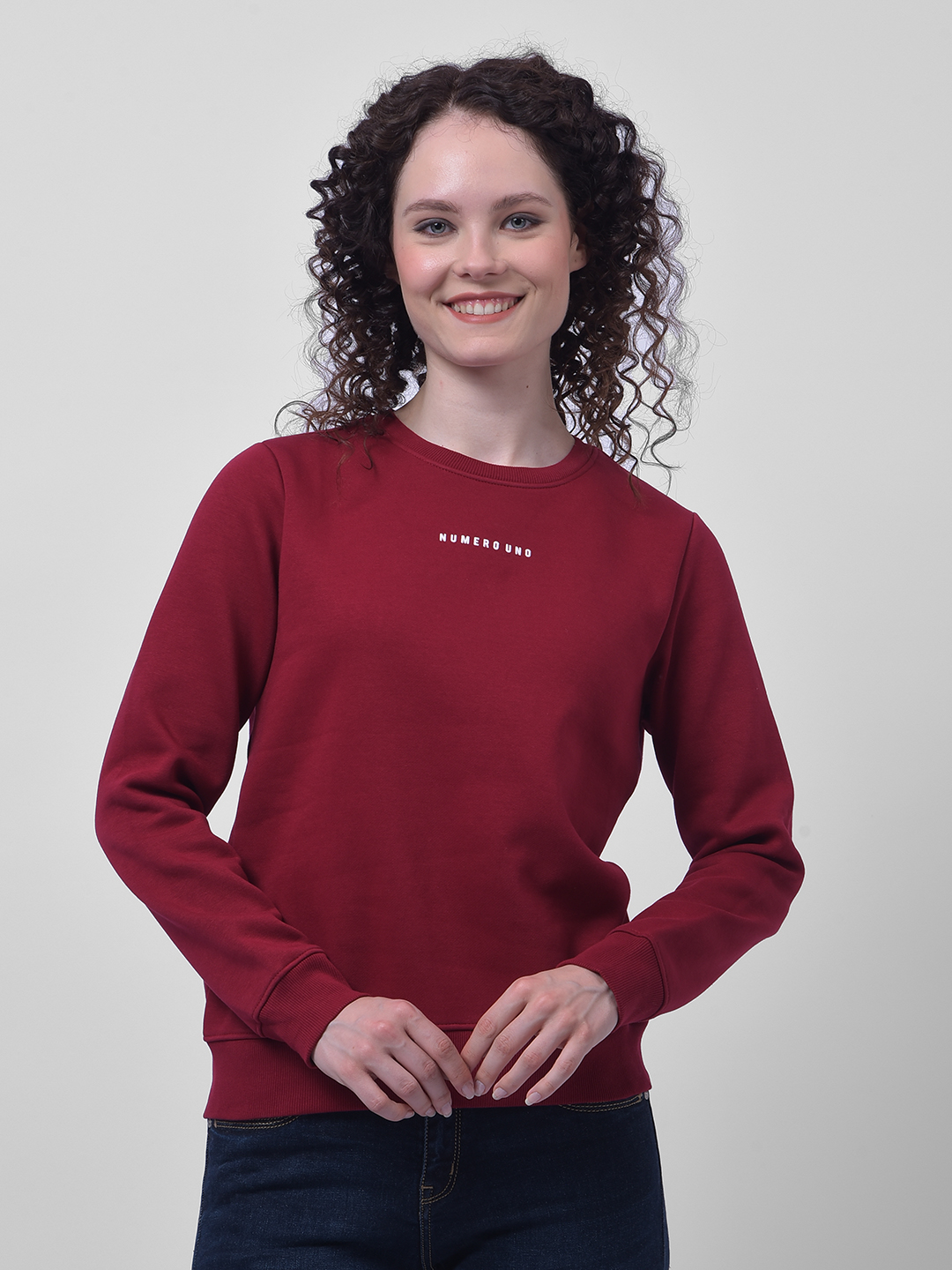 Numero Uno Women Maroon Crew Neck Sweatshirt